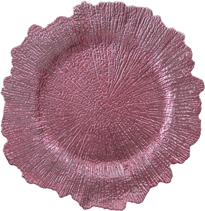 Photo 1 of  Blush Pink Plastic Reef Charger Plates - 80 Count