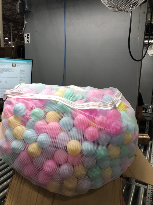 Photo 2 of Amazon Basics BPA Free Crush-Proof Plastic Ball Pit Balls with Storage Bag, Toddlers Kids 12+ Months, 6 Pastel Colors - Pack of 1000 6 Pastel Colors 1,000 Balls