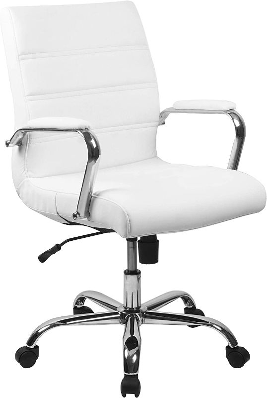 Photo 1 of * used item * see images for damage * 
Flash Furniture Whitney Mid-Back Desk Chair-White LeatherSoft Executive Swivel Office Chair -Swivel Arm Chair 