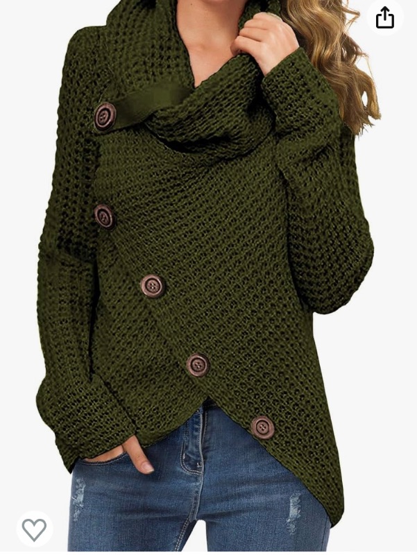 Photo 1 of Asvivid Women's Turtleneck Pullover Sweaters Chunky Knit Long Sleeve Button Cowl Neck Asymmetric Wrap Sweater
 large