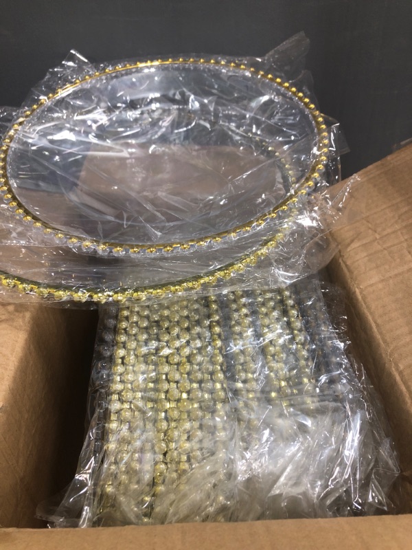 Photo 2 of 24 Pack 13 Inch Clear Charger Plates Bulk Round Beaded Chargers Plates Plastic Decorative Charger Plates with Gold Beaded Rim for Kitchen Wedding Events Dinner Party Tabletop Home Decor