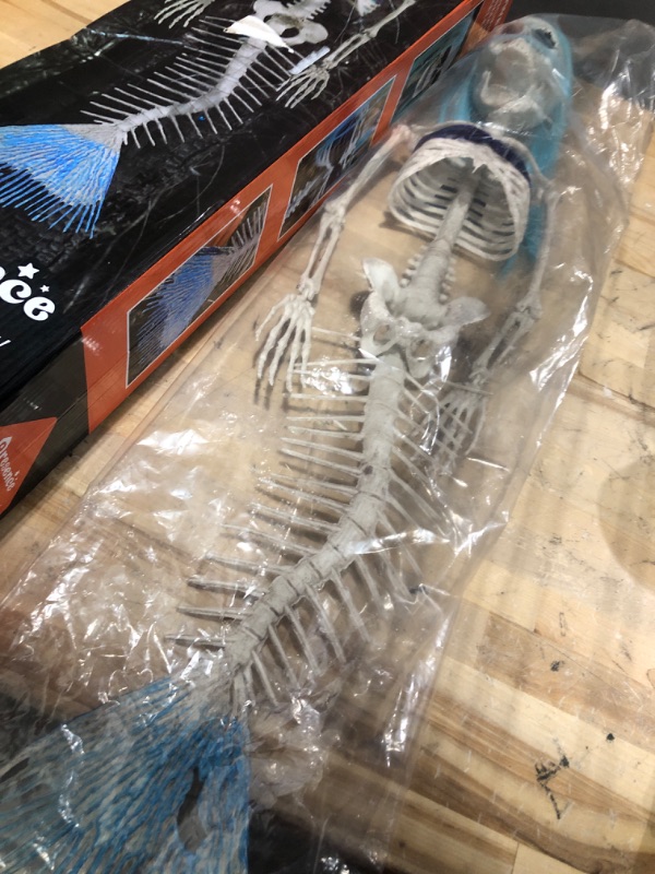 Photo 2 of 29.5" Mermaid Skeleton with Long Blue Hair for Under The Sea Halloween Party, Hanging Halloween Decorations Halloween Outdoor Decorations