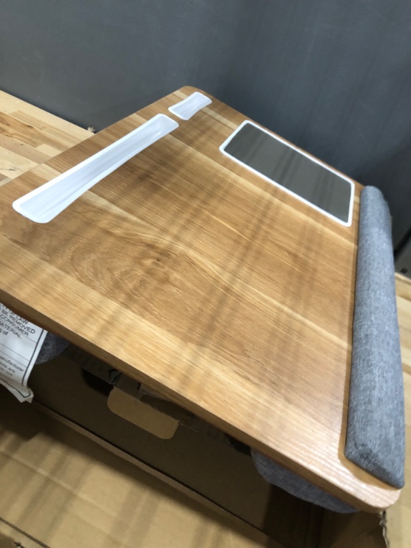 Photo 2 of HUANUO Lap Desk - Fits up to 17 inches Laptop Desk, Built in Mouse Pad & Wrist Pad for Notebook, Laptop, Tablet, Laptop Stand with Tablet, Pen & Phone Holder (Wood Grain) Light Brown Woodgrain