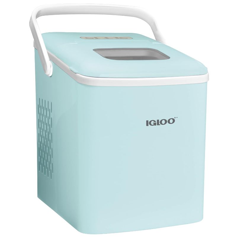 Photo 1 of (SEE NOTES)Igloo Automatic Self-Cleaning Portable Electric Countertop Ice Maker Machine With Handle, 26 Pounds in 24 Hours, 9 Ice Cubes Ready in 7 minutes, With Ice Scoop and Basket, Light Blue 