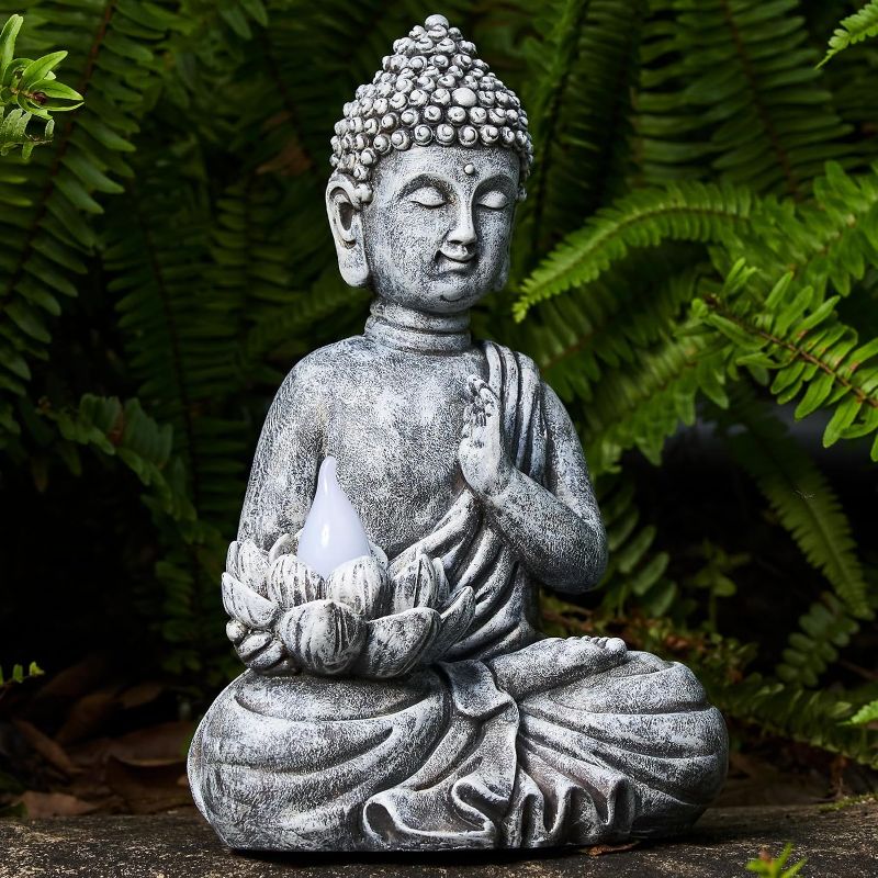 Photo 1 of  Yiosax Zen Buddha Statues for Home Solar Flickering Outdoor Decor Garden Light for Balcony,Patio,Porch Yard Art Ornament,Gift(11.81")
