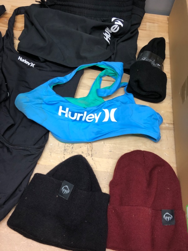 Photo 2 of MIXED BUNDLE OF HURLEY SWIMWEAR AND BEANIES  SIZES S-LARGE 10 PIECES