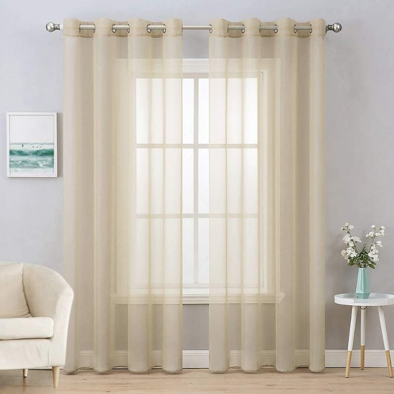 Photo 1 of 2 Panels Farmhouse Solid Color Beige Sheer Curtains Elegant Grommet Window Voile Panels/Drapes/Treatment for Bedroom Living Room (54X84 Inch)
