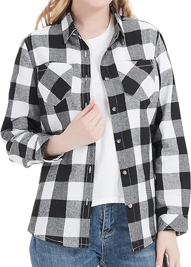 Photo 1 of ATLASLAVA Women's Classic Plaid Shirt Button Down Business Flannel Blouse Oversized Shirts Long Sleeve Tops
size xl