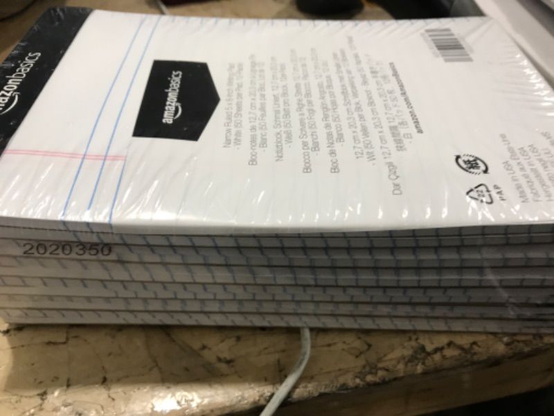 Photo 1 of Amazon Basics Narrow Ruled Lined Writing Note Pad, 5 inch x 8 inch, White, 12 Count (12 Pack of 50 pages) White 5-Inch by 8-Inch