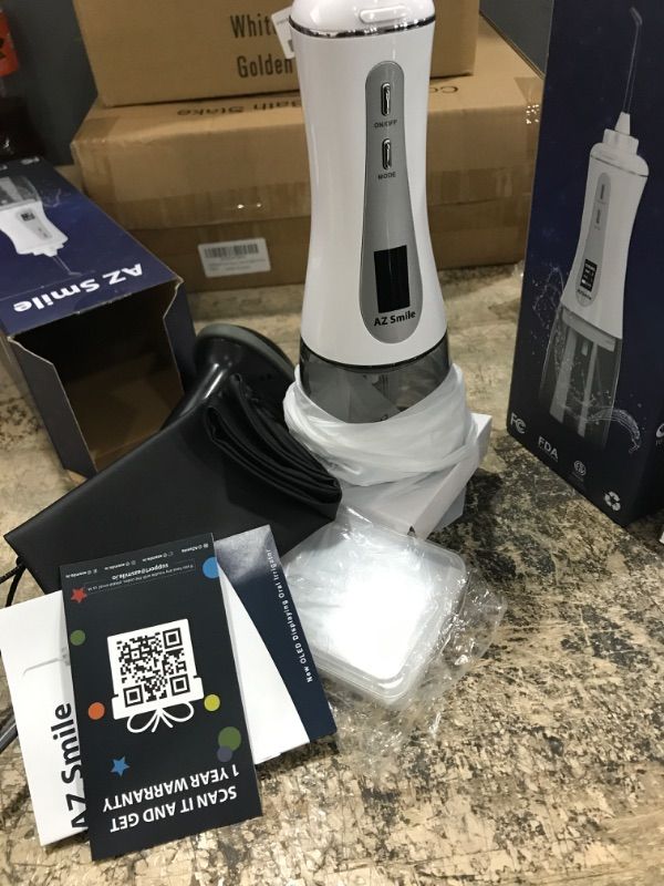 Photo 1 of AZ Smile Dental Flossers Cordless for Teeth Cleaning, 350ML Portable Oral Irrigator with 5 Modes 8 Jet Tips OLED Display, Rechargeable Teeth Cleaner with Detachable Water Tank for Home Travel Shower…