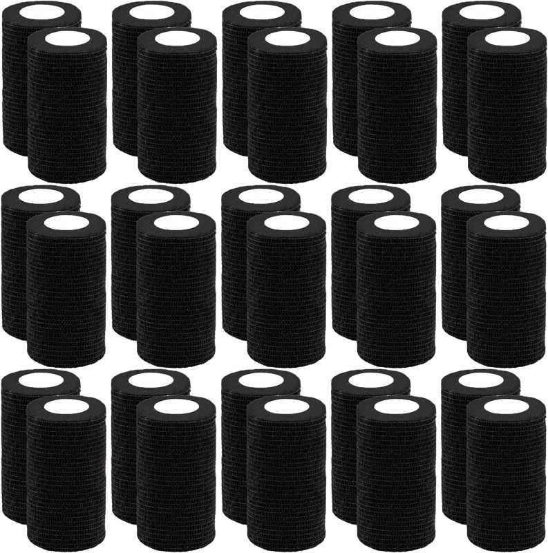 Photo 1 of 30 Rolls Self Adhesive Bandage Wrap 4 inch Self Adherent Wrap Sticky Bandage Wrap Breathable Athletic Tape Stretch Bandage Roll Self Adhesive Wrap for Wrist Ankle Swelling Sprains(Black