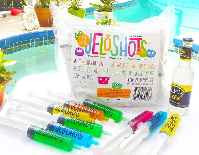 Photo 1 of 
Jello Shot Syringes 32 Pack - JeloShots Premium Reusable Jello Shot Syringes with EZ-Grip Caps, for Endless St. Patrick's Day Fun, Prewashed and Ready to Use, Perfect for Halloween, Christmas, Thanksgiving, Graduation, and Bachelorette Parties