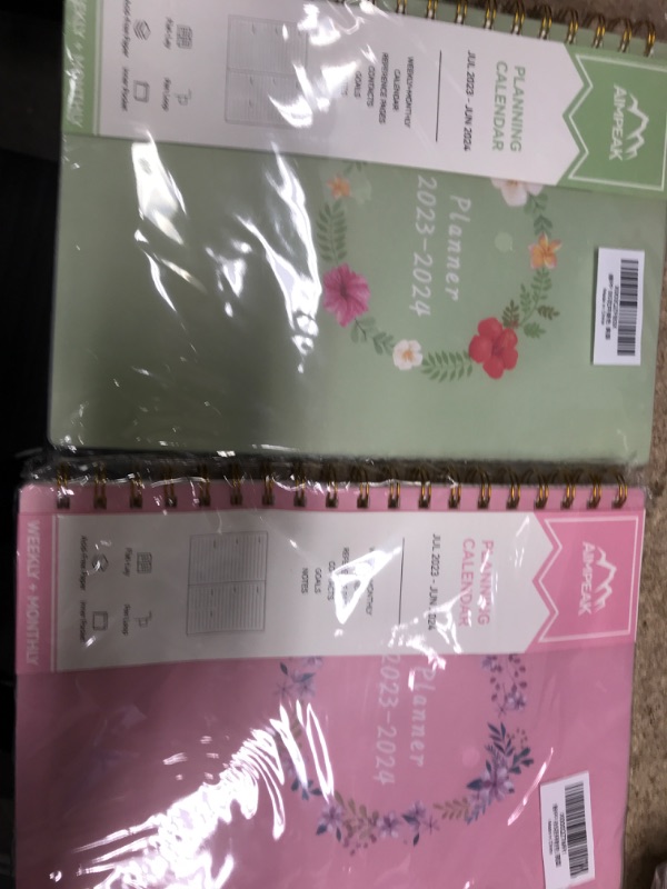 Photo 2 of Planner 2023-2024, Academic Year Planner from Jul.2023-Jun.2024, AIMPEAK 2023-2024 Planner Weekly and Monthly with Tabs, Pocket, Pen Loop, PVC Waterproof Cover, Spiral Binding, Green(7"x10") Garland Green New-B5 2 pk 