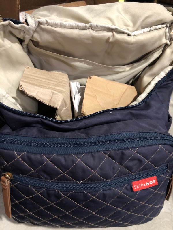 Photo 4 of * zipper damaged * see images * 
Skip Hop Diaper Bag Backpack: Forma, Multi-Function Baby Travel Bag with Changing Pad & Stroller Attachment, Navy Forma Navy