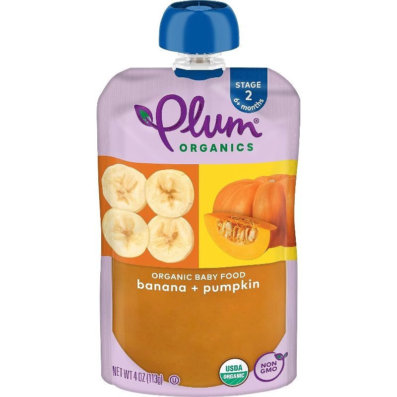 Photo 1 of 
Plum Organics Stage 2 Organic Baby Food - Banana and Pumpkin - 4 oz Pouch (Pack of 18) - Organic Fruit and Vegetable Baby Food Pouch