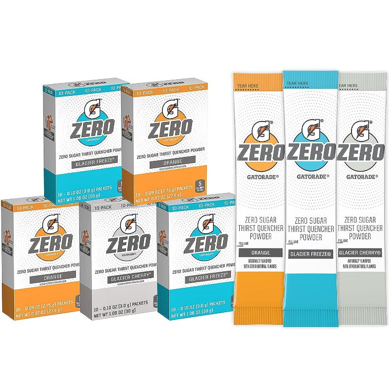 Photo 1 of 
Gatorade G Zero Powder, Glacier Cherry Variety Pack, 0.10oz Individual Packets - 10 Count (Pack of 5)