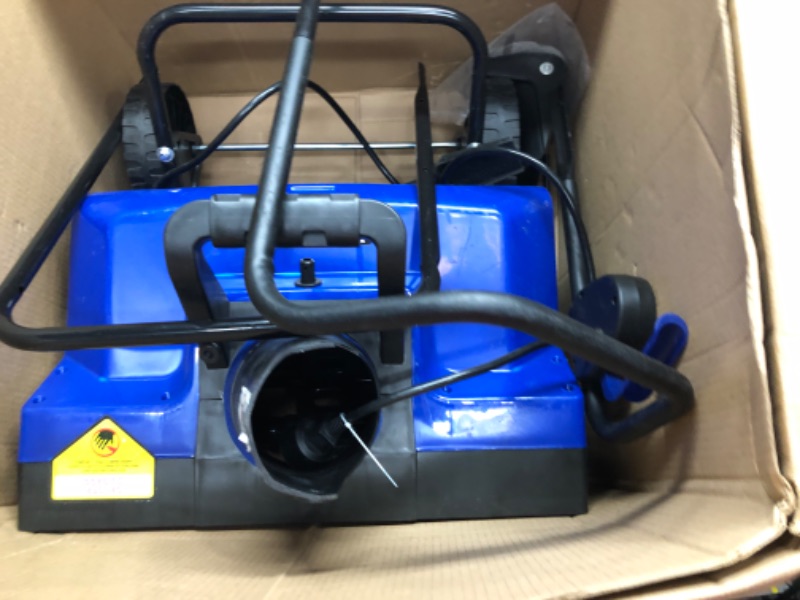 Photo 2 of ************DAMAGED*******
Snow Joe SJ618E Electric Walk-Behind Single-Stage Snow Blower, 18-inch, 13-Amp,Blue
