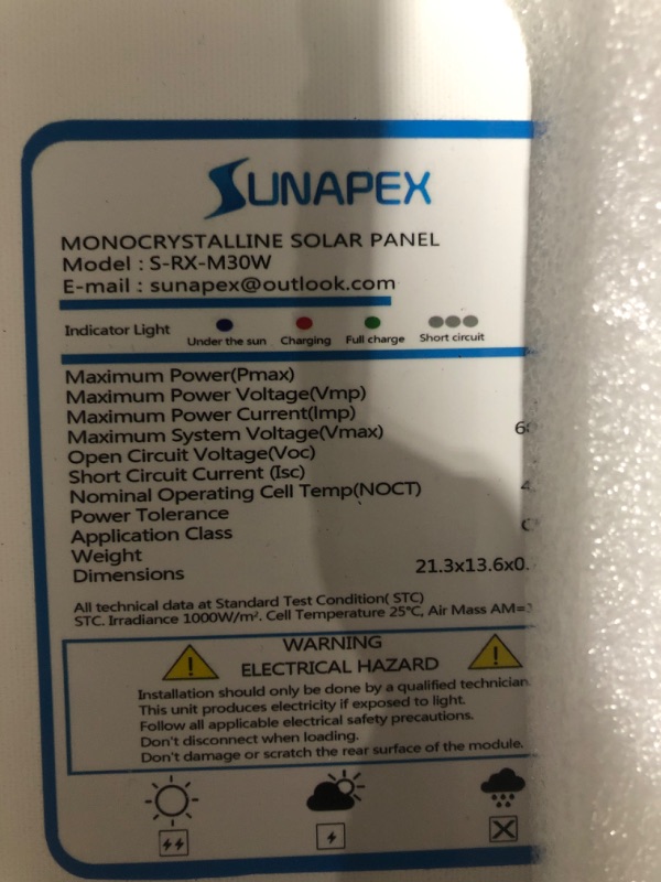 Photo 4 of * used * see all images * 
SUNAPEX Solar Battery Trickle Charger Maintainer 30W 12V Waterproof Solar Panel Trickle Charger 