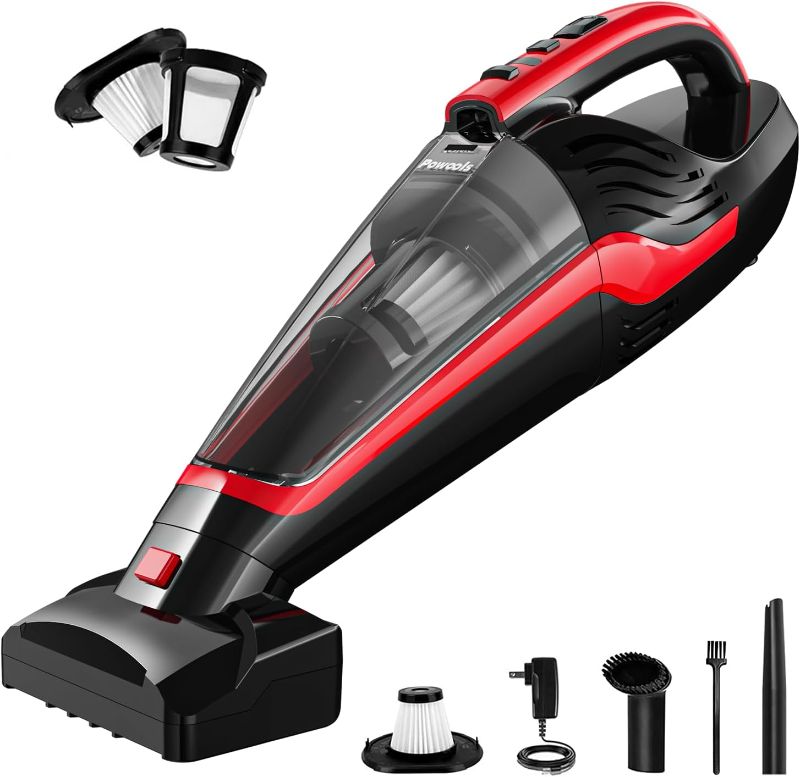 Photo 1 of  Pet Hair Handheld Vacuum - Car Vacuum Cordless Rechargeable, Well-Equipped Hand Vacuum for Carpet, Couch, Stairs, Powerful Handheld Vacuum Cordless w/Motorized Brush, Red 