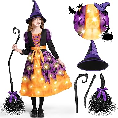 Photo 1 of Spooktacular Creations Girl Light Up Orange Bat Witch Tutu Costume with Hat for Kids, Toddlers for Halloween Costume Dress Up
