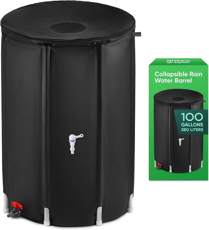 Photo 1 of * used * see all images * 
Rhino CLEARMATE Collapsible Rain Barrel | 100-Gal Extra-Stable Rainwater Collection System | 