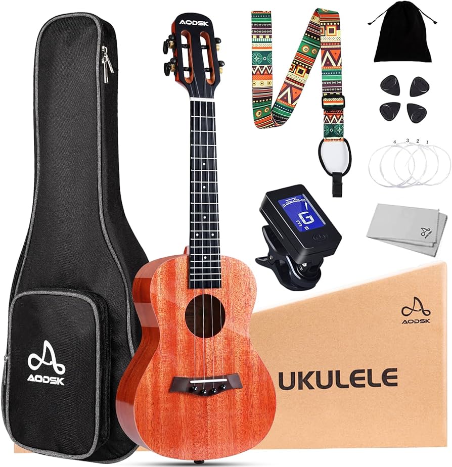 Photo 1 of AODSK Ukulele for Beginners Kit,Solid Mahogany 23 Inch Concert Ukelele Starter Bundle Kit with Free Gig Bag Strap,Professional Acoustic Ukelele Four String Wooden Hawaiian Uke for Kids Students