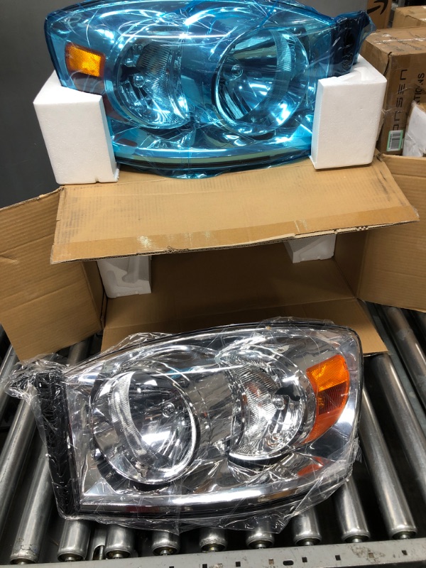 Photo 2 of ADCARLIGHTS 2006-2009 Dodge Ram Headlight Assembly for 2006-2008 Dodge Ram 1500/2006-2009 Dodge Ram 2500 3500 Clear Lens Chrome Housing with Amber Reflector Headlamp Replacement Left and Right OE Replacement A-Chrome Housing / Amber Reflector / Clear Lens