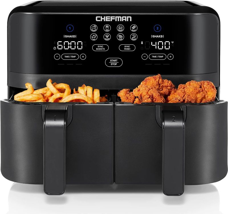 Photo 1 of Chefman TurboFry Touch Dual Air Fryer, Maximize The Healthiest Meals With Double Basket Capacity, One-Touch Digital Controls And Shake Reminder For The Perfect Crispy And Low-Calorie Finish
