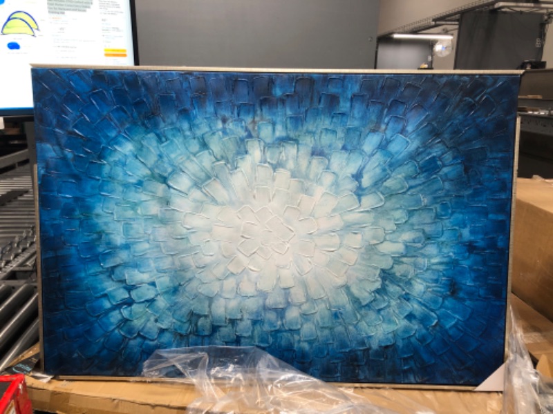 Photo 2 of 3D Teal Abstract Painting Artwork: Teal Textured Picture in Gradient Color Modern Canvas Picture Wall Art (36" W x 24" H,Multi-Sized)