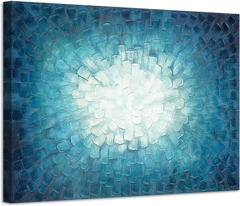 Photo 1 of 3D Teal Abstract Painting Artwork: Teal Textured Picture in Gradient Color Modern Canvas Picture Wall Art (36" W x 24" H,Multi-Sized)