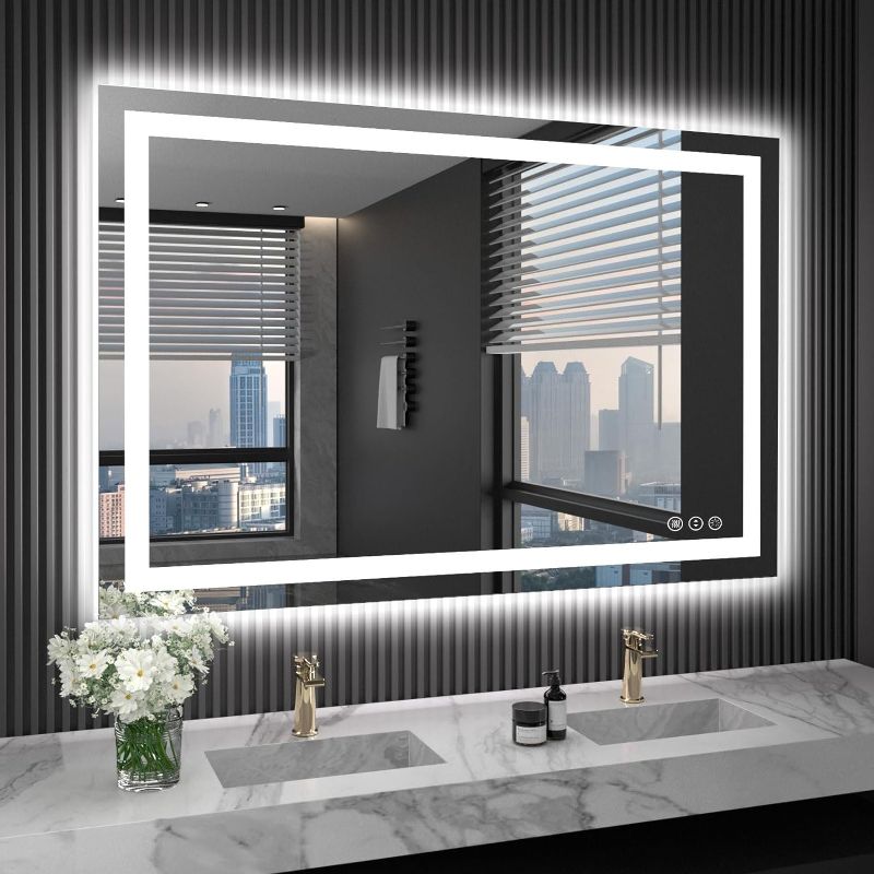 Photo 1 of  LED Bathroom Mirror with Lights, Anti-Fog, Dimmable, Backlit + Front Lit, Lighted Bathroom Vanity Mirror for Wall, Memory Function, Tempered Glass (Safe to Use)