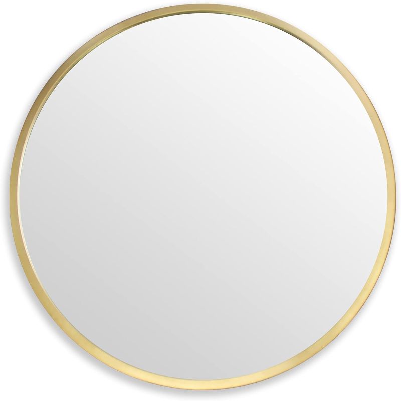 Photo 1 of  Round Wall Mirror, 24" Metal Framed Round Mirror, Large Bathroom Circle Mirror, Decorative Large Gold Round Wall Mirror for Living Room, Bedroom, and Foyer