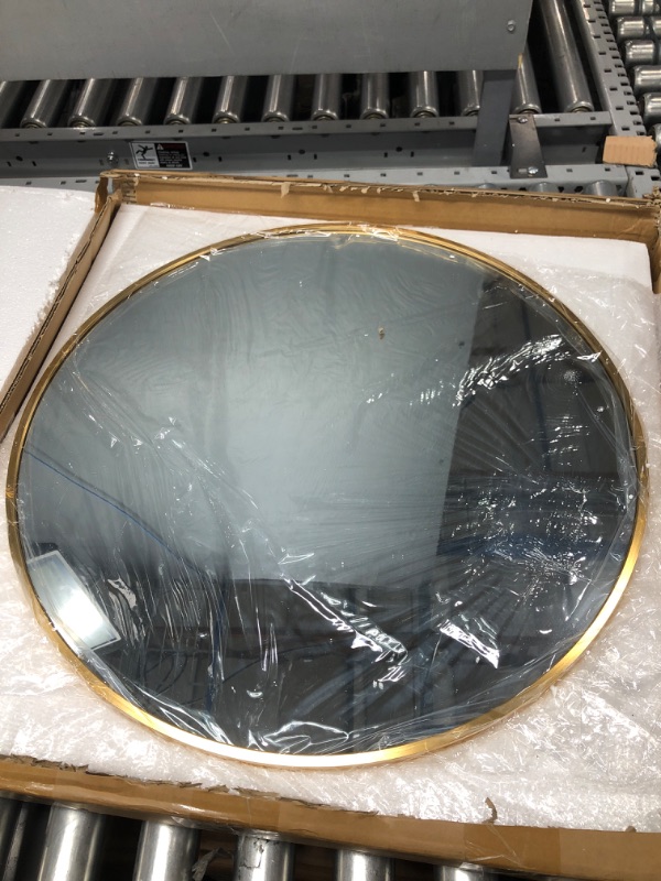 Photo 2 of  Round Wall Mirror, 24" Metal Framed Round Mirror, Large Bathroom Circle Mirror, Decorative Large Gold Round Wall Mirror for Living Room, Bedroom, and Foyer