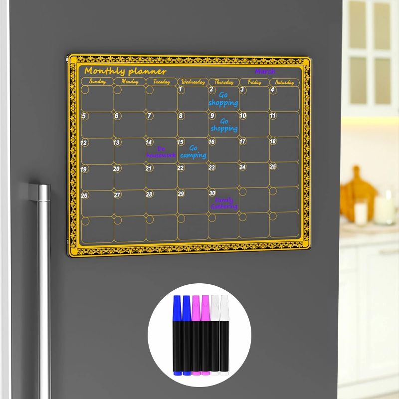 Photo 1 of AITEE Acrylic Magnetic Calendar for Fridge, 16"x12" Inches Clear Dry Erase Calendar for Refrigerator with Strong Magnets Includes 6 Dry Erase Markers with 3 Colors
