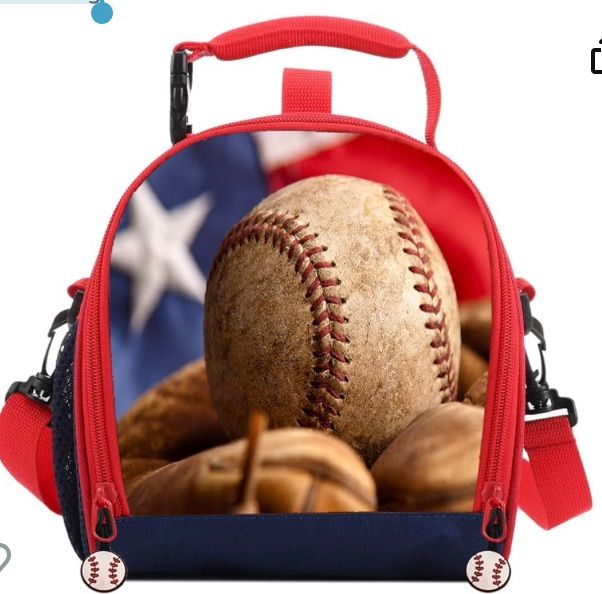 Photo 1 of 7-mi Kids Lunch Box, Insulated Reusable Lunch Bag School Travel Thermal Meal Container Tote for Girls Boys, Baseball Flag