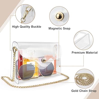 Photo 1 of Clear Purse for Women, Clear Crossbody Bag Stadium Approved, Clear Bag for Stadium Events with Magnetic Snap Closure
