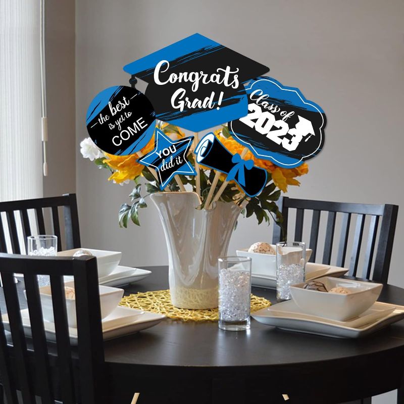 Photo 1 of 2023 Black and Blue Graduation Party Centerpiece Sticks Table Toppers 30 Pcs
