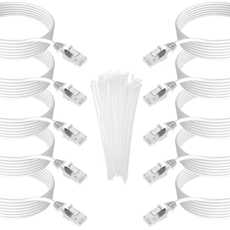 Photo 1 of Adoreen Cat 6 Ethernet Patch Cable 1.5 ft-10 Pack-White, Gigabit Internet Cable (Multi Colors-Pks-Lengths for Selection) High Speed Cat6 Cat 5e Cat 5 Short RJ45 Network Cable Cord+30 Ties
