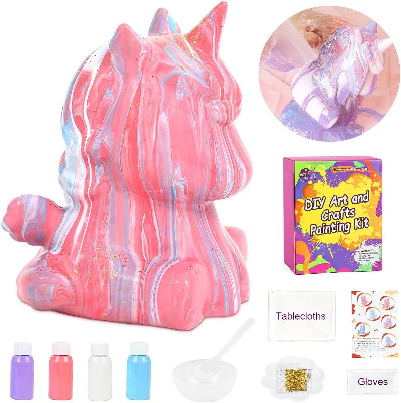 Photo 1 of dededa DIY Unicorn Pigment Pouring Kit,Arts and Crafts for Kids Ages 8-12,Unicorns Gifts for Girls,Crafts Kit Unicorn Girls Toys for kids 4 5 6 7 8 9 10 11 12+
