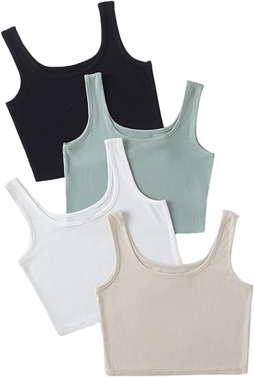 Photo 1 of MakeMeChic Women's 4packs Plus Size Rib Knit Sleeveless Tank Crop Top