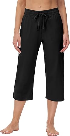 Photo 1 of Cakulo Women's Cotton Capris Casual Summer Lounge Sweat Pants Loose Fit Plus Size Wide Leg Crop Pants with Pockets