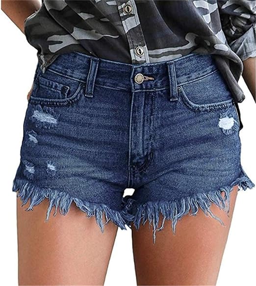 Photo 1 of onlypuff Women's Ripped Mid Waisted Denim Shorts with Pockets xl