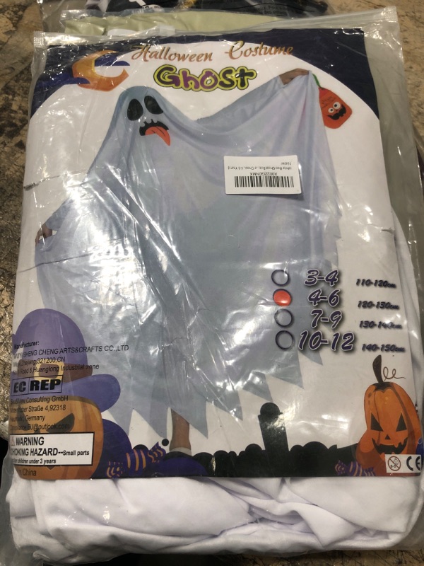 Photo 2 of #NA White Boo Ghost Robes Costume for Child Halloween Spooky Trick-or-Treating with Pumpkin Bag White 4-6 Years