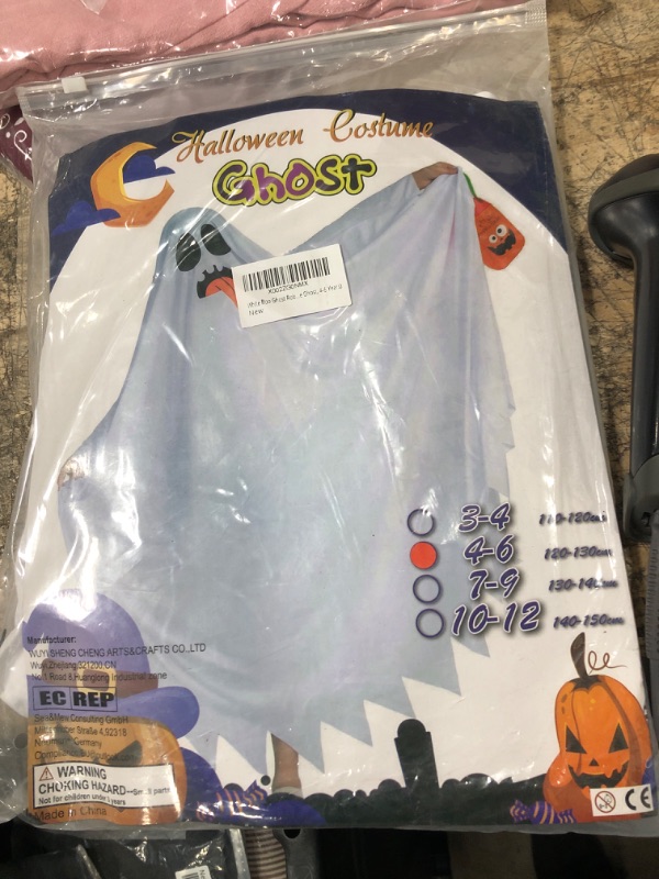 Photo 2 of #NA White Boo Ghost Robes Costume for Child Halloween Spooky Trick-or-Treating with Pumpkin Bag White 4-6 Years