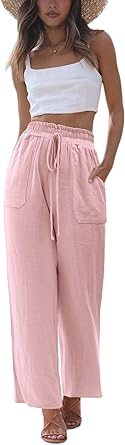 Photo 1 of CECEVE Women's Summer High Waisted Wide Leg Loose Flowy Cotton Linen Palazzo Pants xl