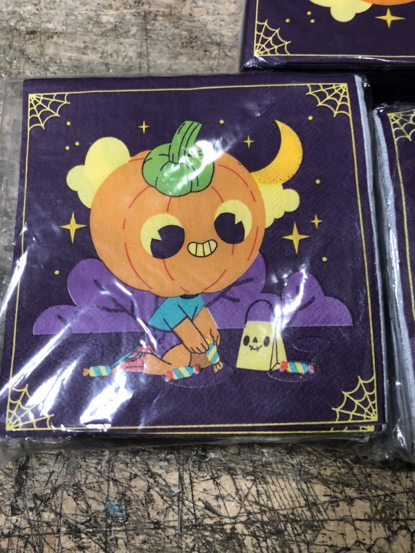 Photo 3 of 20 Pack Purple Halloween Napkins -Happy Halloween Guest Napkins - Disposable Pumpkin Black Cat Paper Napkins for Halloween Trick or Treat Table Dinner Decorations Party Supplies 3 pack
