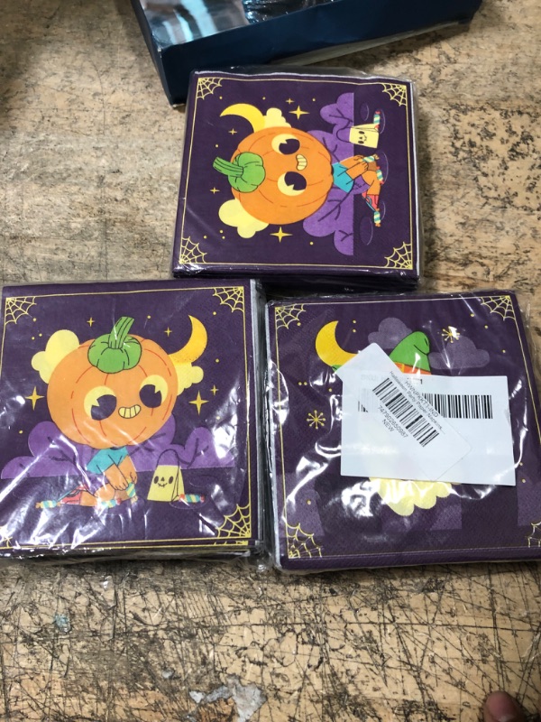 Photo 2 of 20 Pack Purple Halloween Napkins -Happy Halloween Guest Napkins - Disposable Pumpkin Black Cat Paper Napkins for Halloween Trick or Treat Table Dinner Decorations Party Supplies 3 pack
