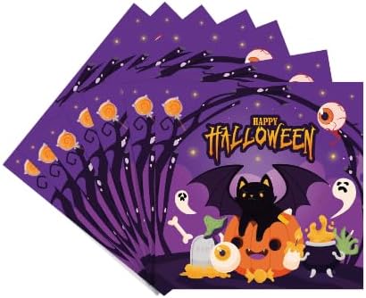 Photo 1 of 20 Pack Purple Halloween Napkins -Happy Halloween Guest Napkins - Disposable Pumpkin Black Cat Paper Napkins for Halloween Trick or Treat Table Dinner Decorations Party Supplies 3 pack
