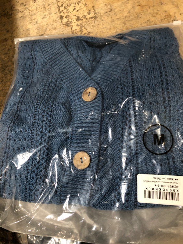 Photo 1 of AlvaQ Womens Lightweight Lace Crochet Cardigan Sweater Kimonos Casual Oversized Open Front Button Down Knit Outwear Blue Medium