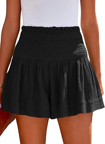 Photo 1 of Heyakso Flowy Shorts for Women High Elastic Waisted Pleated Cute Beach Shorts Casual Cotton Shorts with Lining 2023 xl
